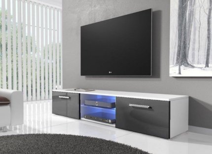 Televizní stolek RTV 03 s LED bílá/šedý lesk