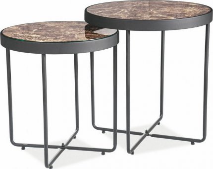 Konferenční stolek MANTA set 2 kusů, mramor/černý kov