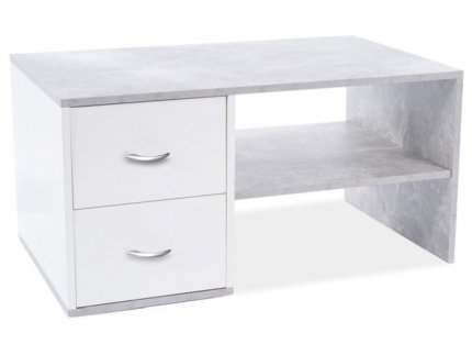 Konferenční stolek MAGDA se zásuvkou, beton/bílá mat