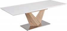 ALARAS jídelní stůl bílá vysoký lesk / dub sonoma 140(200)x85 (ALARAS1DS140=3balíky) (S) (K150-E)