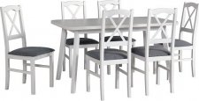 MILENIUM 6 - jídelní set stůl+6 židlí (Oslo 6+Nilo 11 ) lamino bílá borovice andersen / židle bílá/ látka světle šedá  1B-Soro 90 - kolekce "DRE" (DM) (K150)NOVINKA