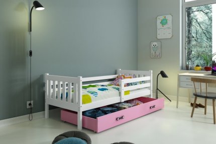 Dětská postel Carlo 80x190 s úložným prostorem, bílá/růžová