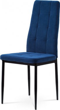 Jídelní židle, modrá sametová látka, kovová čtyřnohá podnož, černý matný lak DCL-395 BLUE4