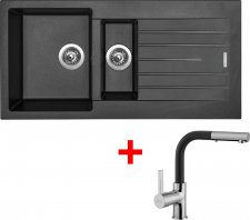 Sinks dřez s odkapem a miskou PERFECTO 1000.1 Metalblack + baterie ENIGMA S GR - PE100174ENSGR74