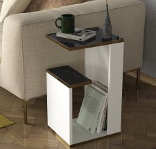 Odkládací příruční stolek CAMUS bílá/marble