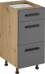 Spodní kuchyňská skříňka LANGEN D40S3 se šuplíky, dub artisan/šedý mat, s úchytkami