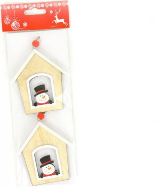 Domeček, vánoční dřevěná dekorace na pověšení, 2 kusy v sáčku, cena za 1 sáček AC7132
