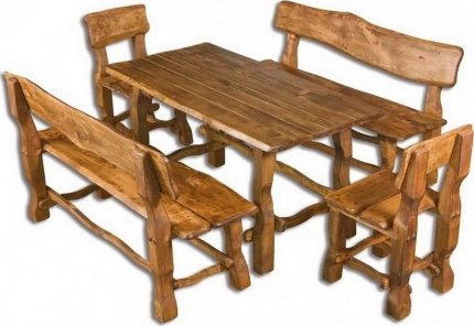Dřevěná zahradní sestava OM-101, (1x stůl + 2x lavice + 2x židle) brunat