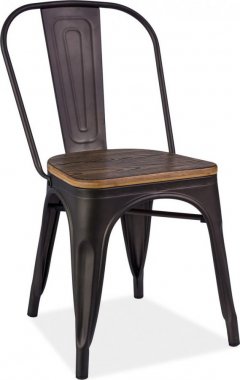 Rustikální kovová jídelní židle LOFT grafit/tm. ořech