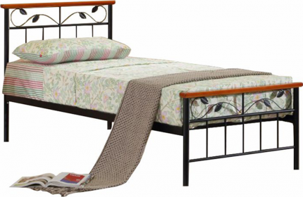Kovová postel MORENA 90x200,  třešeň/černý kov