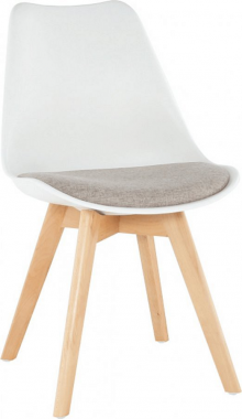 Plastová jídelní židle DAMARA bílá/šedobéžová látka