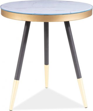 Kulatý odkládací stolek VEGA C bílý mramor/černá/zlatá