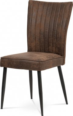 Jídelní židle, potah hnědá látka v dekoru broušené kůže, kovová podnož, dekor broušený antik HC-323 COF3