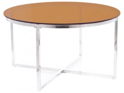 Kulatý konferenční stolek CRYSTAL A stříbrná/jantarové kouřové sklo