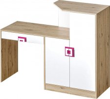NIKOS 11 - Psací stůl s komodou (NICO 11) - bílá/dub světlý - úchyt růžová (DO) (K150-Z)