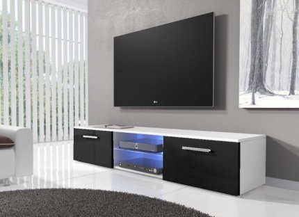 Televizní stolek RTV 03 s LED bílá/černý lesk