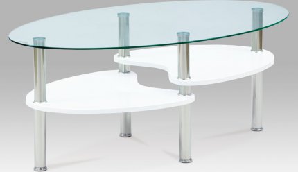 Konferenční stolek AF-2007 WT2, 100x60x42 cm, vysoký lesk bílý / čiré sklo 6 mm 
