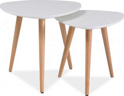 Oválný konferenční stolek NOLAN A set 2 kusů,  bílá/buk