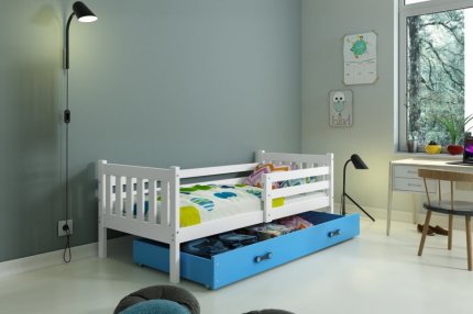 Dětská postel Carlo 80x190 s úložným prostorem, bílá/modrá