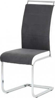 Pohupovací jídelní židle DCL-966 GREY2, šedá látka, bílá ekokůže/chrom