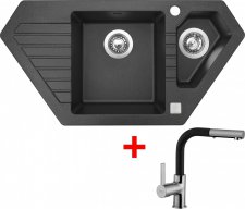 Rohový dřez Sinks BRAVO 850.1 Granblack + baterie ENIGMA S GR - BRAV30ENSGR30