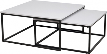 Konferenční stolek KASTLER TYP 1, set 2 kusů, matná bílá/černý kov