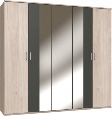 NEAPOL S13- 566 -Šatní skříň - Dub hickory/ grafit/ zrcadlo  (WIM) (K150-Z)