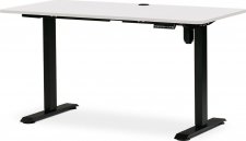 Kancelářský polohovací stůl s elektricky nastavitelnou výší pracovní desky. Bílá deska. Kovové podnoží v černé barvě. LT-W140 WT