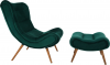 Designové křeslo KIRILO s podnoží, zelená Velvet látka/dřevo