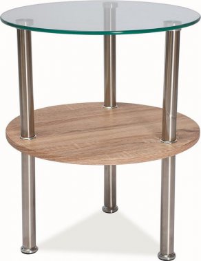 Kulatý konferenční stolek IVET, dub sonoma/sklo