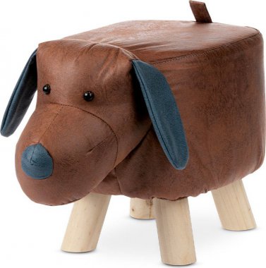 Taburet - pes, potah hnědá látka v dekoru vintage kůže, masivní nohy z kaučukovn LA2011