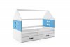 Dětská postel Dominik 80x160 s úložným prostorem, domeček, bílá/modrá