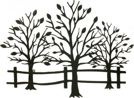 Nástěnná kovová dekorace HO4341 - stromy, barva černá matná 