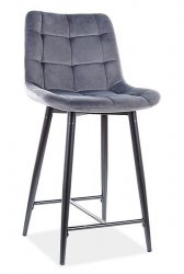 Barová židle SIK VELVET šedá/černý kov