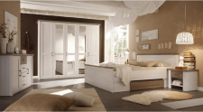 Ložnice LUMERA pinie bílá/dub sonoma truflový (postel 180,  2 noční stolky, skříň)