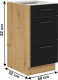 Spodní kuchyňská skříňka MONRO 40 D 3S BB se zásuvkami, černý mat/dub artisan
