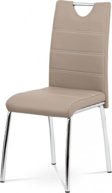 Jídelní židle AC-9920 CAP, cappuccino ekokůže s bílým prošitím/kov