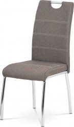 Jídelní židle HC-485 COF2, potah coffee látka, bílé prošití/chrom