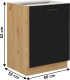 Spodní kuchyňská skříňka MONRO 60 D 1F BB, 1-dveřová, černý mat/dub artisan