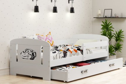 Dětská postel Bruno 80x160 s úložným prostorem, bílá/auto