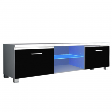 Televizní stolek RTV LUGO 2 s LED osvětlením, bílá/černá lesk