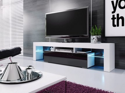 Televizní stolek VERA 190 bílá/černá lesk