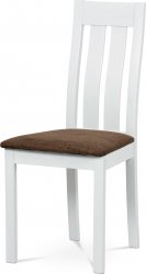 Dřevěná jídelní židle BC-2602 WT, bílá/potah hnědý