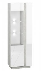 Vitrína RUBENS s LED sovětlením, levá, beton šedý/bílá lesk
