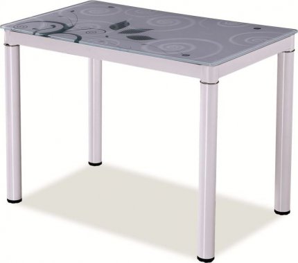DAMAR (DAMARB) jídelní stůl 100X60 bílá / bílé nohy , tvrzené sklo s ornamentem (S) (K150-E)