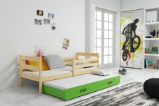 Dětská postel Norbert II 90x200 s přistýlkou, borovice/zelená