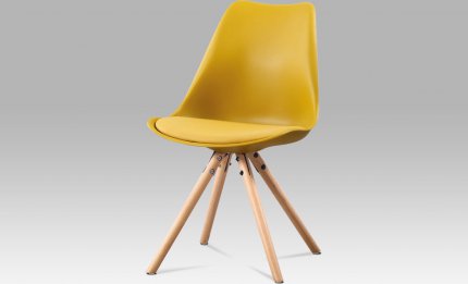 Jídelní židle, žlutá plast + ekokůže, masiv buk CT-233 YEL