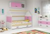 Dětská postel Dominik 80x160 s úložným prostorem, domeček, borovice/růžová/bílá