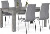 Jídelní set 1+4, stůl 160x90 cm, MDF, dekor beton, židle potah šedá látka a bílá ekokůže, kov - chrom JUPITER