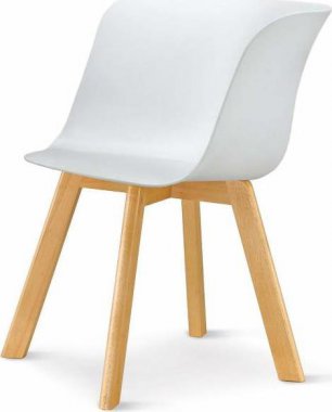 Židle, plast + dřevo buk, bílá, LEVIN